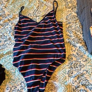 H&M Navy Blue Bodysuit with Red and White Stripes
